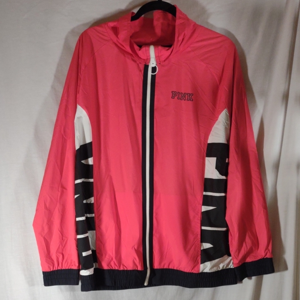 NWOT Vibrant Pink & Black Lightweight Windbreaker Jacket by PINK  - Size M